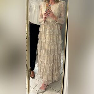 ANTONIO MELANI Lace Tiered Cream Dress